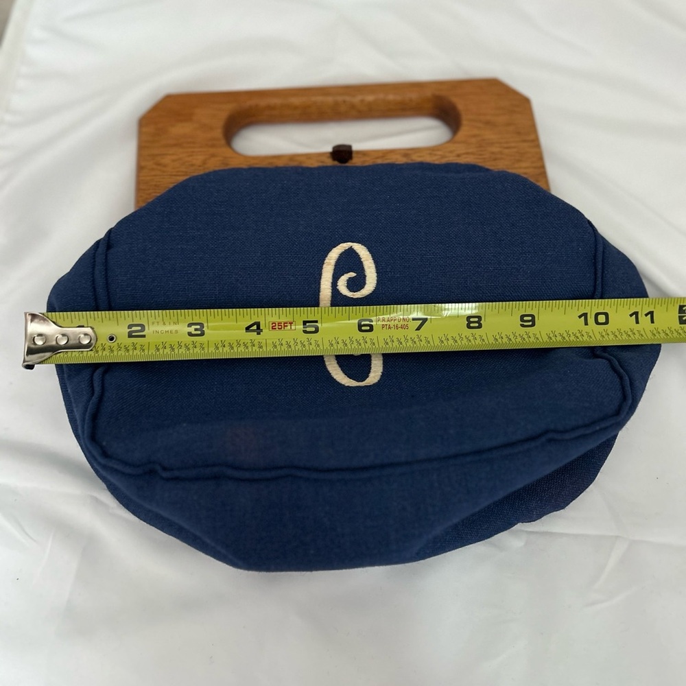 Trimingham’s  Bermuda bag Vintage Blue Handbag wood handle Monogram C purse MCM - Picture 7 of 16